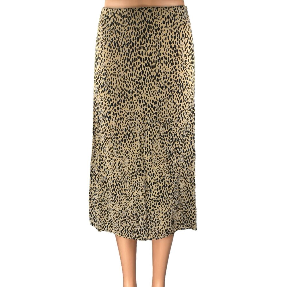 Brandy Melville Brown Black Leopard Animal Print Zipper Midi A-Line Skirt Size S
